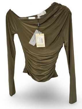 ASOS Olive Green Ruched Off-Shoulder Long Sleeve Top by Kaiia